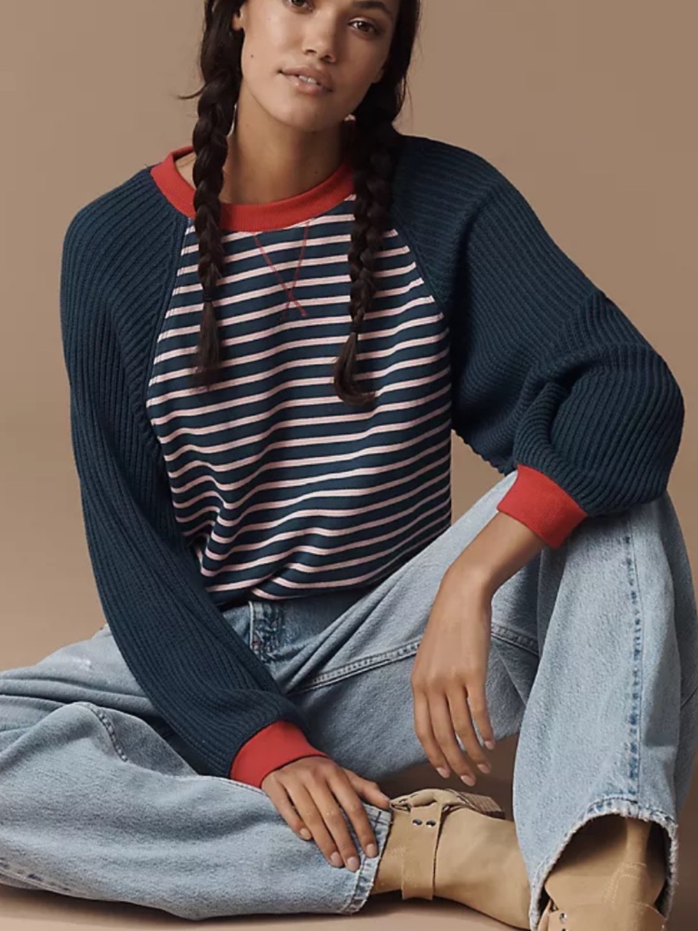 Anthropologie Pilcro Niki Knit-Sleeve Bubble Sweatshirt - XL